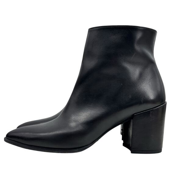Stuart Weitzman Black Pointed Toe Ankle Boot SZ 7 Women's Leather Modern Block - Picture 5 of 12